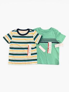 wonder nation Green Tee & Multi-Stripe Short Sleeve Top Set NWT